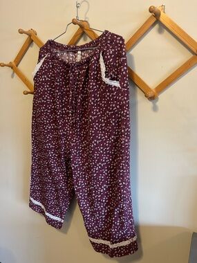 Free People Burgundy Floral Ribbed Lounge Pants